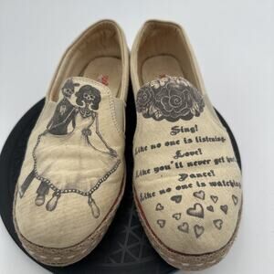 Goby Women's Size 7.5* Ivory Day of the Dead Slip On Forever Love Canvas Shoes